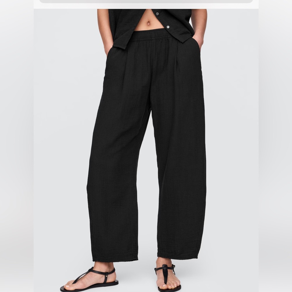 Cotton Gauze Easy Barrel Pants Black